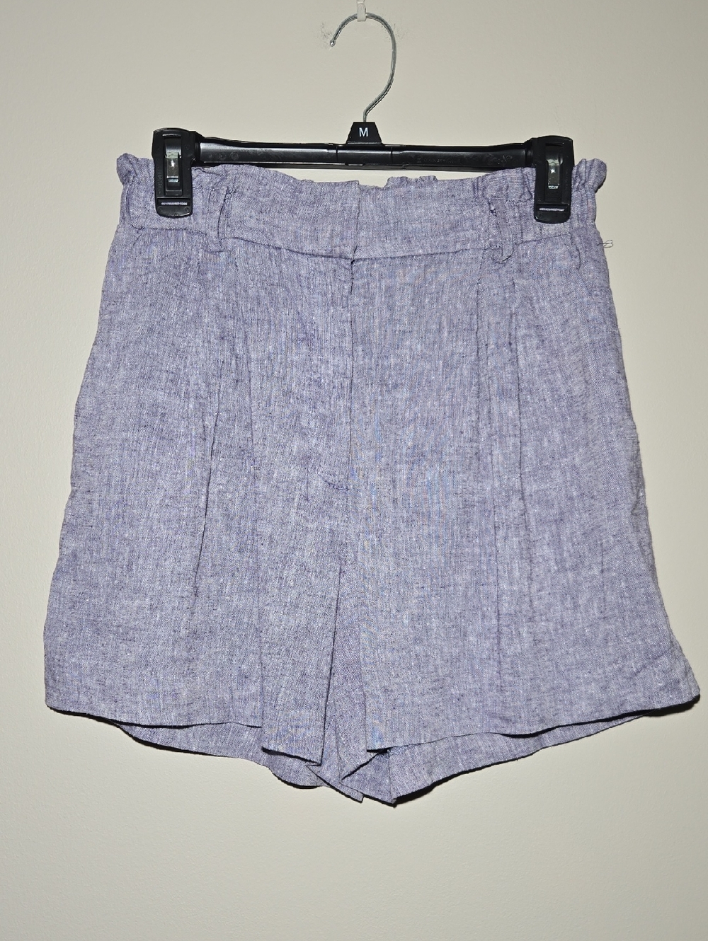H&M High-Waist Blue Linen-Blend Shorts